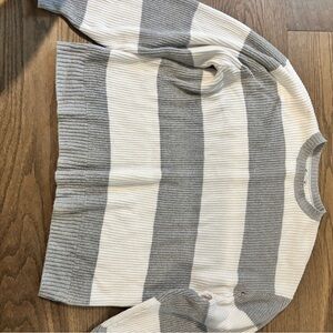 Striped Rib-Knit Sweater in Gray and White Hollister